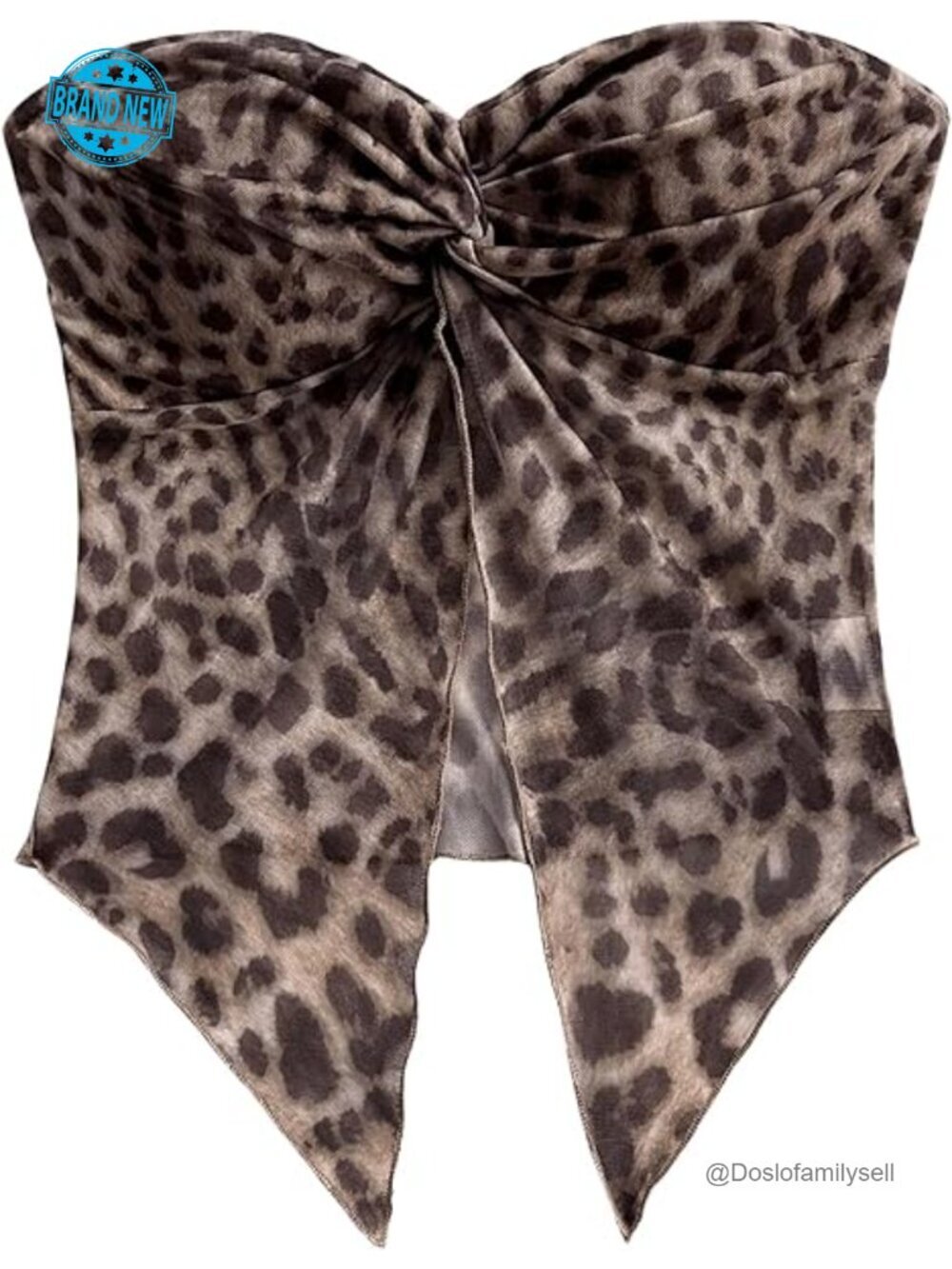 Leopard Print Twist Tube Top Strapless Asymmetrical Bandeau Crop Top